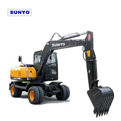 Brand Sunyo Sy75W Wheel Excavator Is Hydraulic Excavator as Mini Excavators Crawler Excavator.
