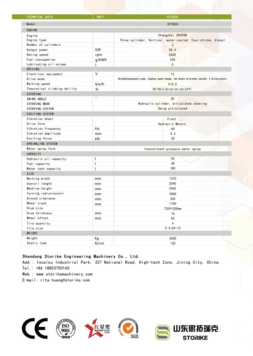 3.5 Ton Pneumatic Tyre Combination Road Roller Steel Wheel Vibration Road Roller for Sale