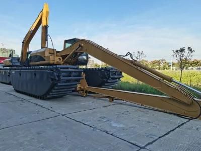 Cheap Price Second Hand Cat 320c Amphibious Excavator Deep Water Swamp Buggy Dredging Excavator with Floating Pontoon