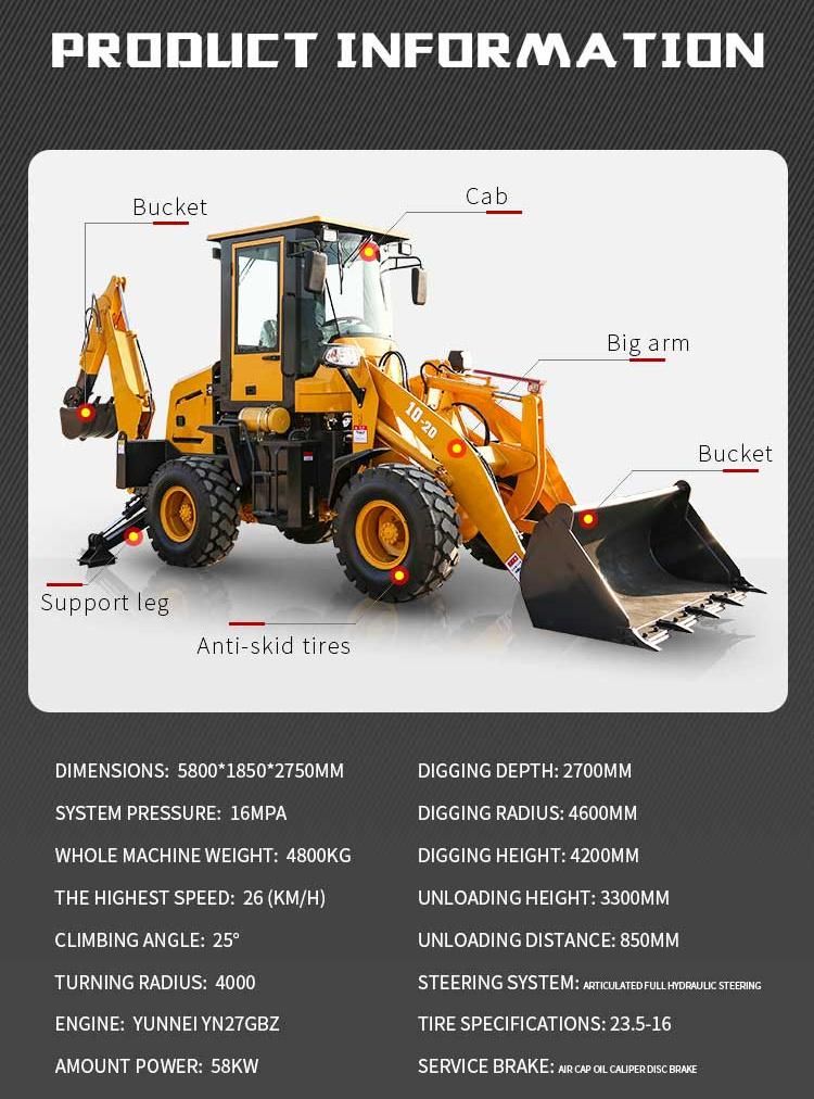 58kw 4800kg Jindingli Mini Small Backhoe Loader Cheap Price From China Jdl15-26