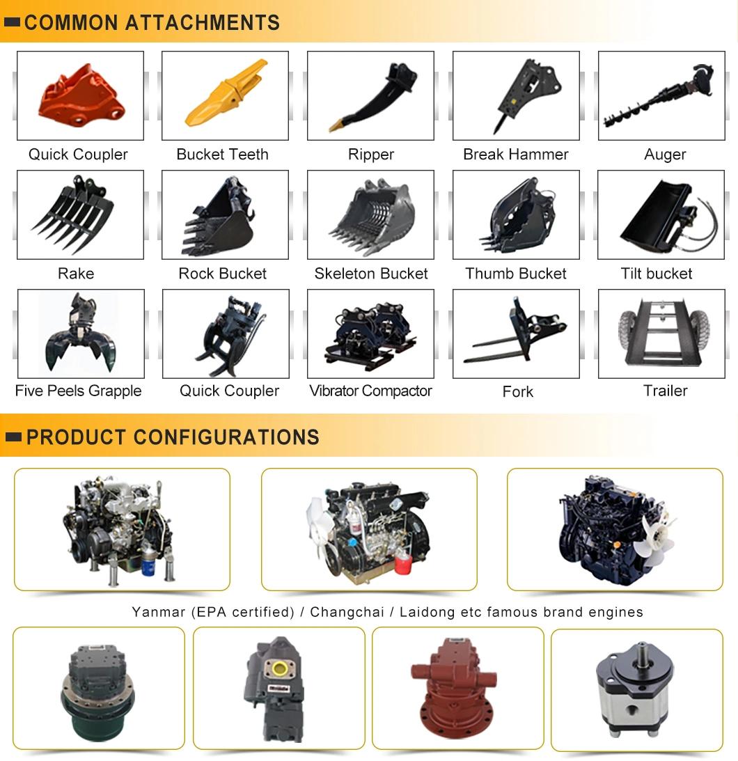 Intelligent Control Chinese Hydraulic Mini Excavator Machine 1t 1.5t 2t 2.5t 3t 3.5t 5t 6t Micro Excavator Spares Farm Digger for Sale