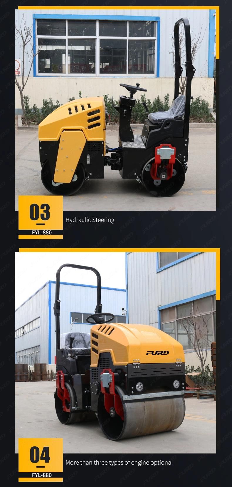 1 Ton Compactor Vibratory Roller Hydraulic Road Roller Fyl-880