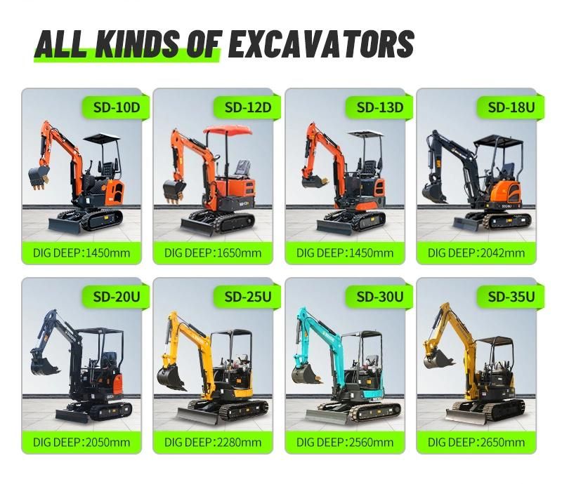 CE EPA Compact Hydraulic Household Electric Diesel Engine Backhoe Machine Spare Parts Rubber Crawler Micro/Mini/Small/Smallest 1 Ton 2 Ton Excavators for Garden