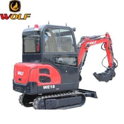 Wolf Equipment Made in China Mini Digger We18 1.8ton Small Excavators with Heater