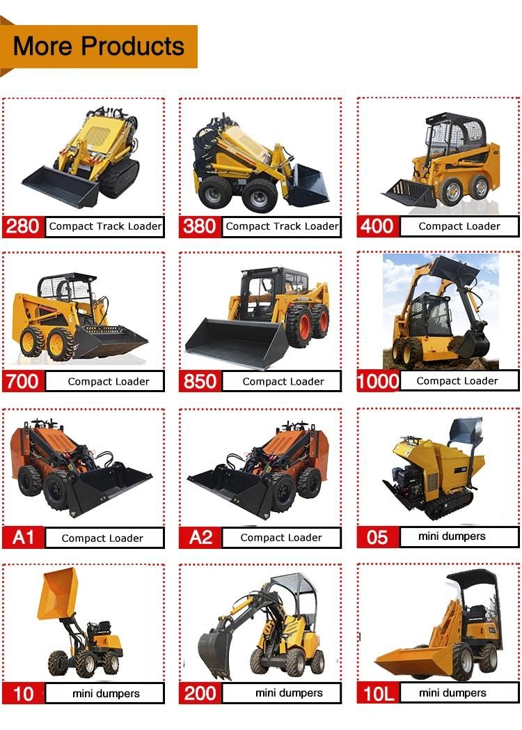 China Official Cheap Mini Small Series Wheel Skid Steer Loader500kg 700kg 850kg with Different Attachments Price for Sale
