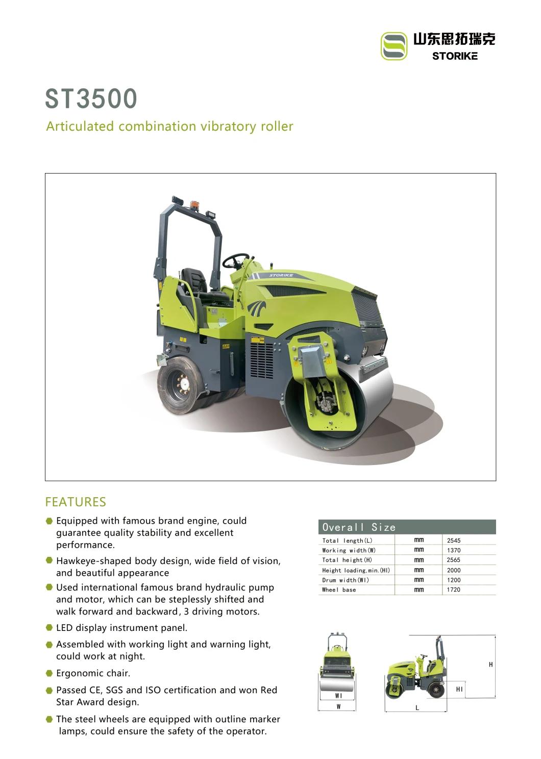 Storike Mini Vibratory Road Roller Walk Behind Driving 1 Ton 2 Ton 3 Ton for Sale