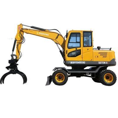 Shanding Factory 7 Ton Mini Small Wheel Excavator Digger Cheap Price Made in China for Sale Model SD75W-9t