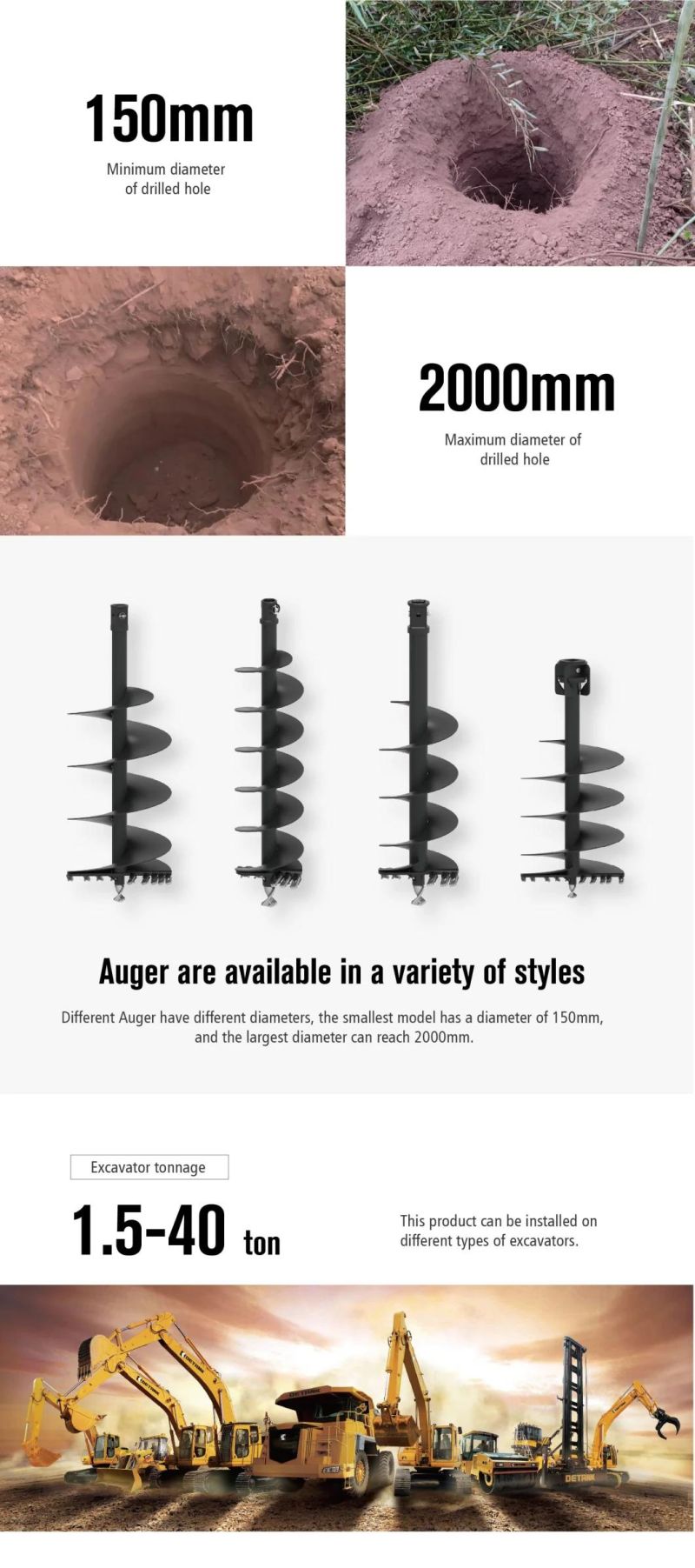 Mini Excavator Attachments Arth Auger Excavator Drill Planting Trees and Digging Holes for Electric Poles So Easy