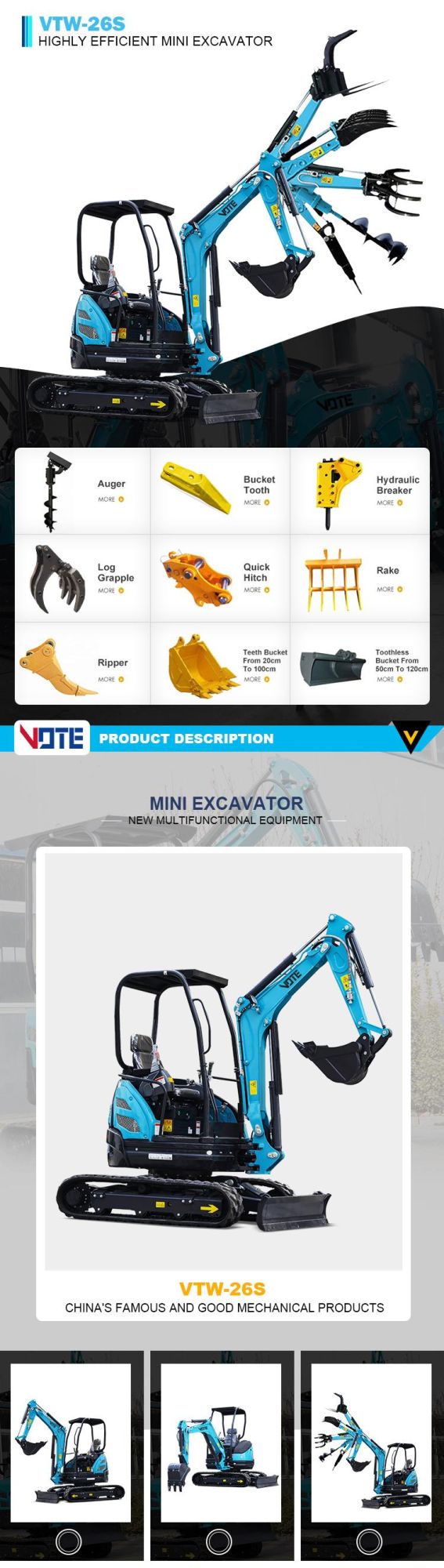 Mini Excavator Farming Machinery Good Replacement of Vtw-26s 2.0 Ton 2.5 Ton 2.6 Ton 3.0 Ton Small Digger for Green Houses