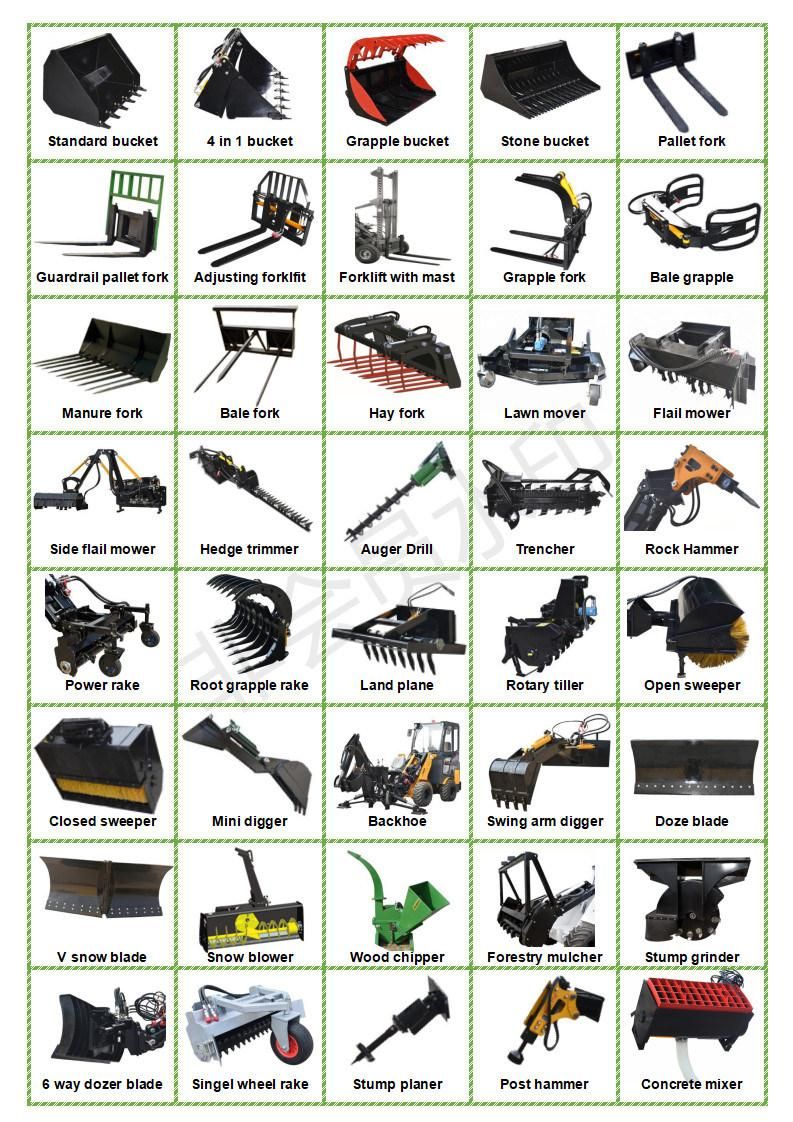 Skid Steer Wheel Loader Attachments Mulcher/Wood Chipper/Log Grapple/Stump Planer for Forestry