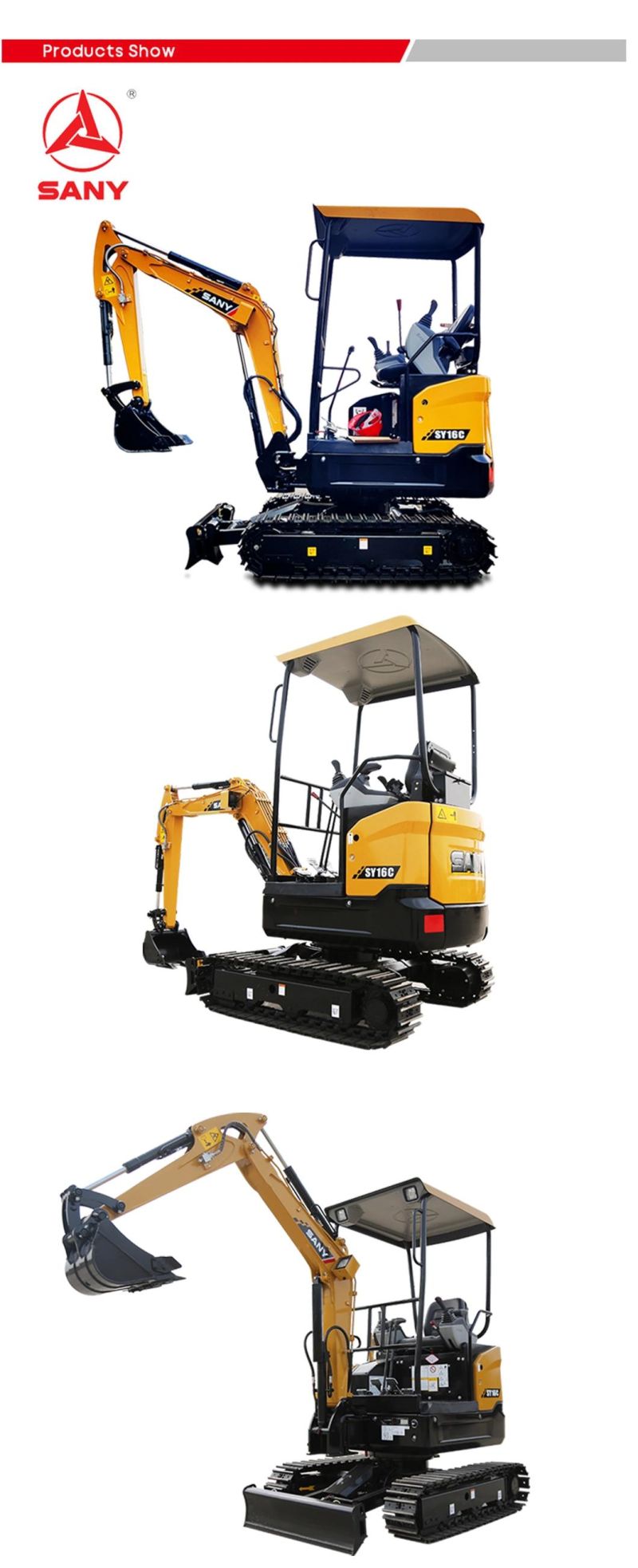 Sy16c Full Hydraulic Digger 1600kg Small Mini Excavator Digging Machine