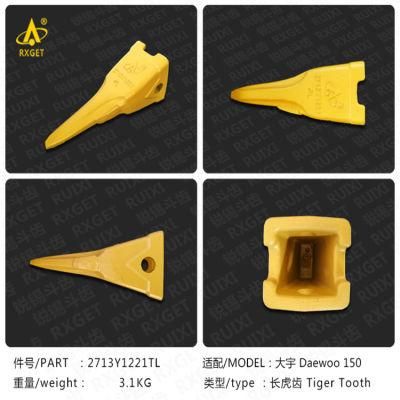 2713-1221tl Dh150 Series Tiger Long Bucket Tooth Point, Excavator and Loader Bucket Digging Tooth and Adapter, Construction Machine Spare Parts