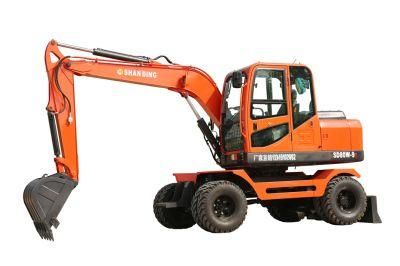 Earthmoving Equipment 8 Ton Wheel Excavator with Air Conditioner and All Attachments Small Wheel Digger