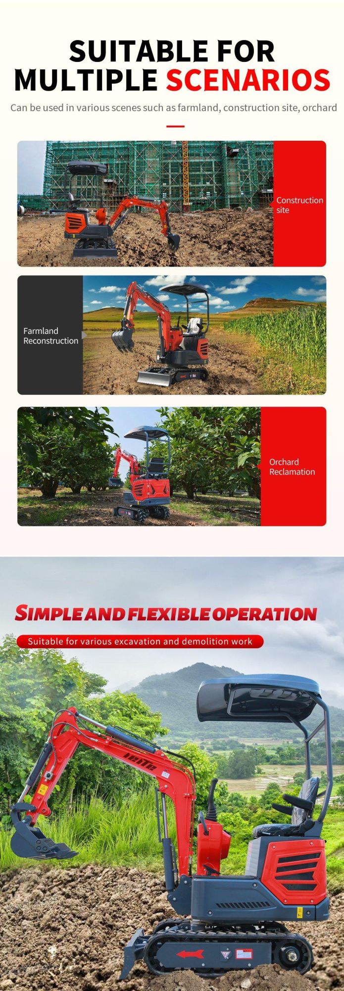 CE Approved Mini Micro Small Crawler Hydraulic Campact Excavators with Minibagger Multifunctional Attachments Digging Machine Compact Excavator