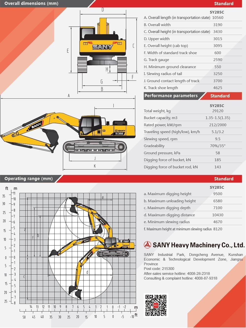 SANY SY285H 30Ton Hydraulic Digger Price of Construction Excavator Direct Selling