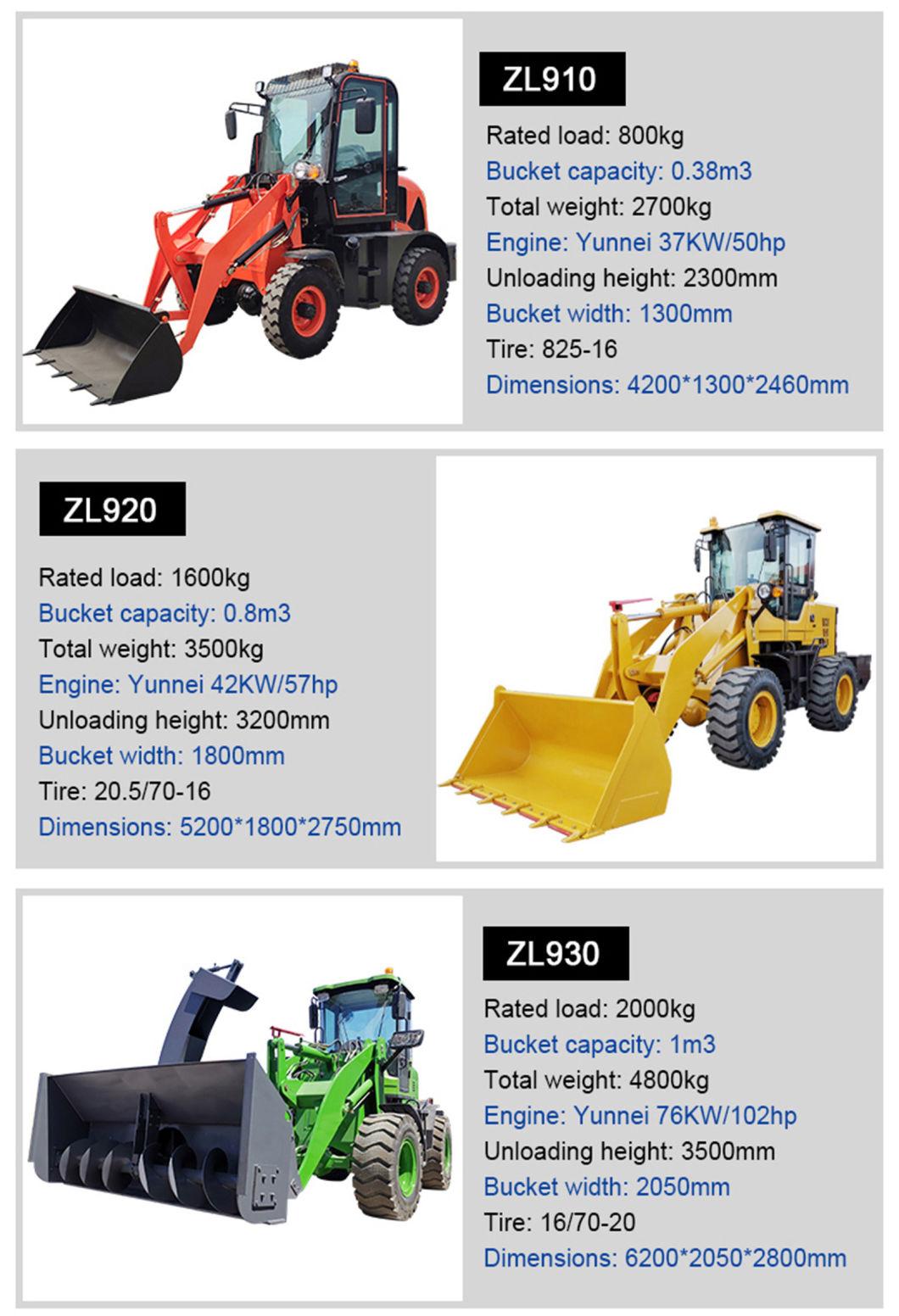 China Small Tractor Front End Wheel Loader Payloader Machine Mini Loader Price List with Attachments for Sale