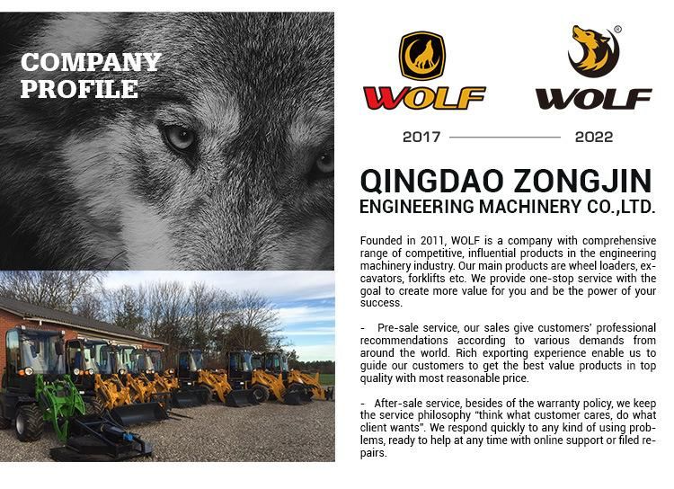 Wolf 3 Tons/3t/3000kg Mini/Bigger/Larger Front End Wheel Loader with Auger/Sweeper/Snow Bucket/Snow Blade/4 in 1 Bucket