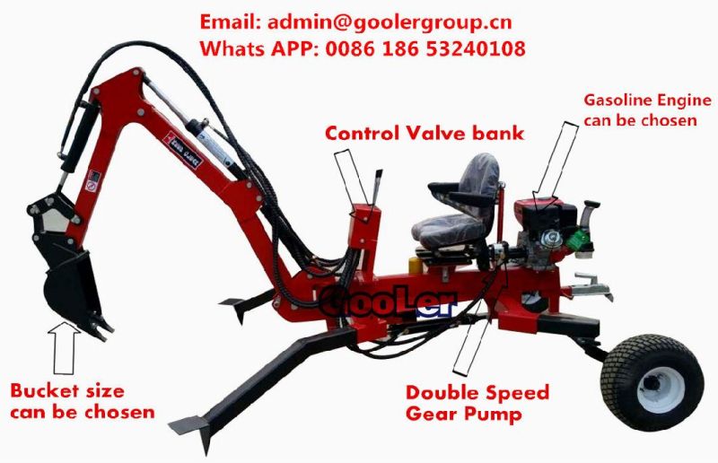Ce Approved 15HP Gasoline Engine Mini ATV Towable Backhoe Excavator for Sale