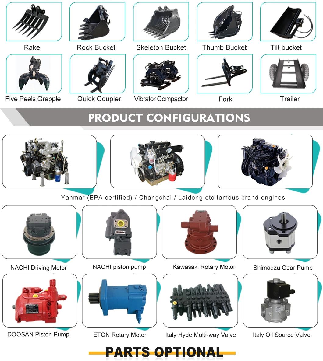 Chinese New Design Upgraded Version 0.8 Ton 1 Ton 1.5 Ton 2 Ton New Micro Digger Machine Mini Excavator Accept Customized for Sale