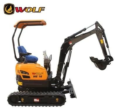 Wolf Equipment Made in China Mini Digger We16 1.6ton Small Excavators with Heater