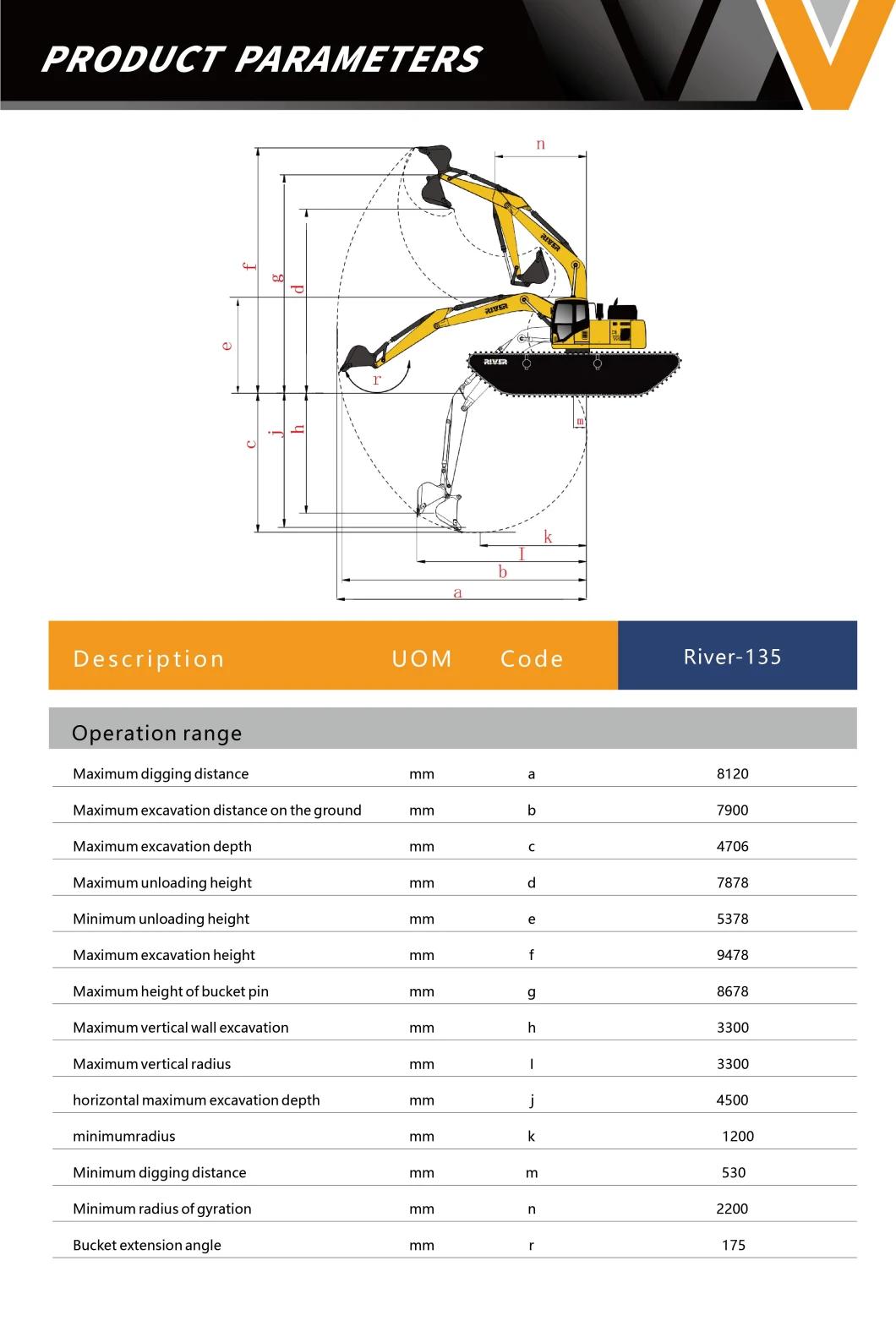 River-135 High Efficiency Pontoon Dredging Excavator Swamp Buggy