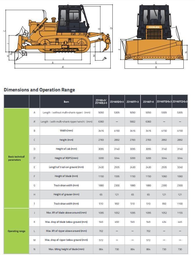 Zoomlion Bulldozer Zd160sh-3 Dozers 160HP Small Bulldozer with Ripper for Sale