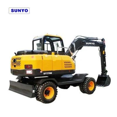 Sunyo Brand Wheel Excavator Model Sy75W Is Hydraulic Excavator as Mini Loaders, Mini Crawler Excavator.