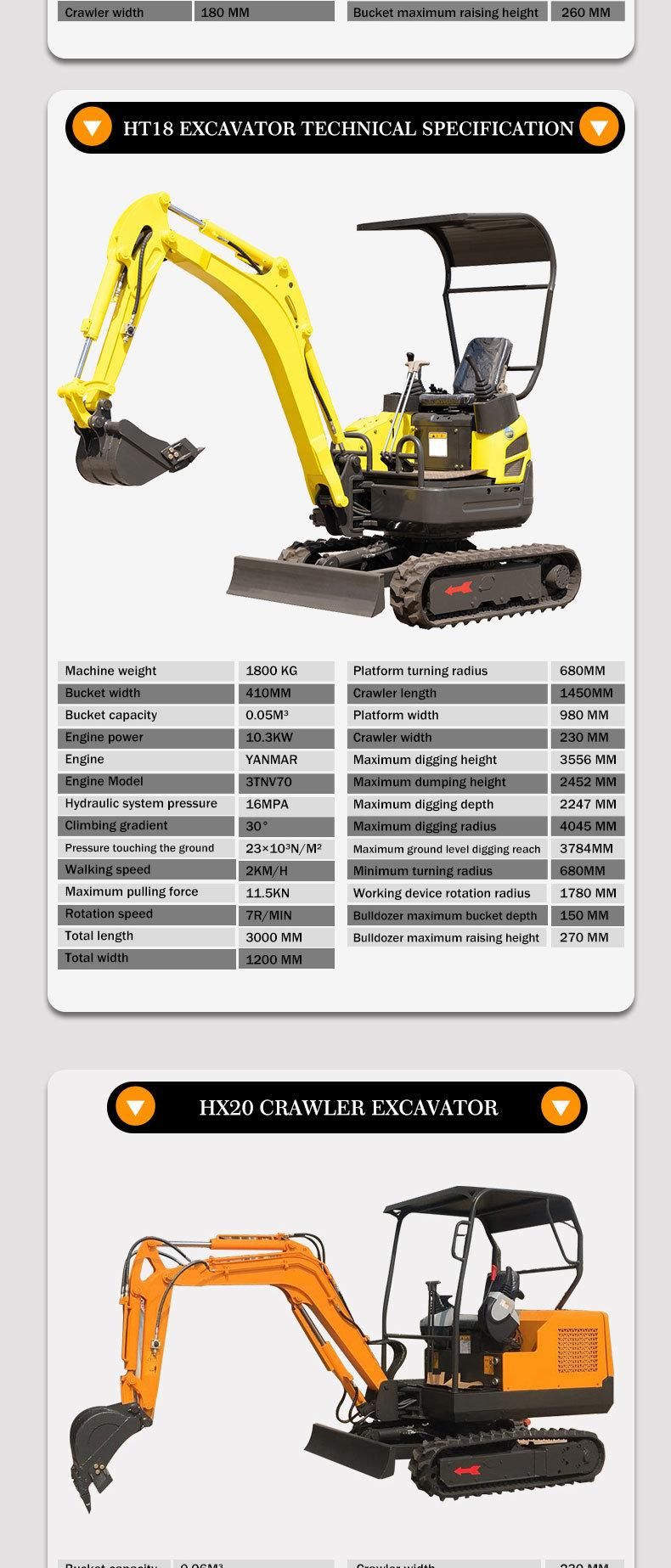 1.8ton Crawler Excavator Rubber Tracked Hydraulic Mini Excavator