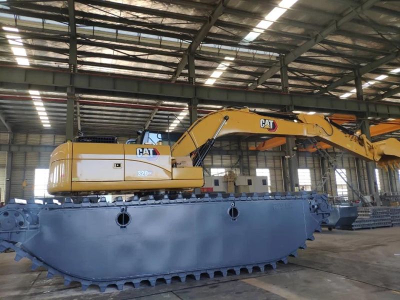 Second Hand Amphibious Excavator Cat 320c Used Swamp Buggy Earth-Moving Machinery with Floating Pontoon Undercarriage