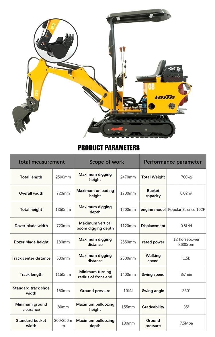 Hydraulic Crawler Chinese 800 Kg Mini Excavator and Excavator
