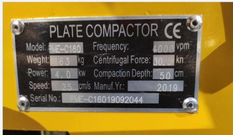 Pme-C160 Petrol/Diesel Engine Hydraulic Plate Compactor