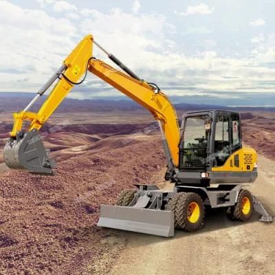 CE EPA Boom Arm and Bucket Hydraulic Cylinders Wheeled Hydraulic Excavator 8ton Excavator with Wheel 7 Ton 8 Ton Wheeled Excavator