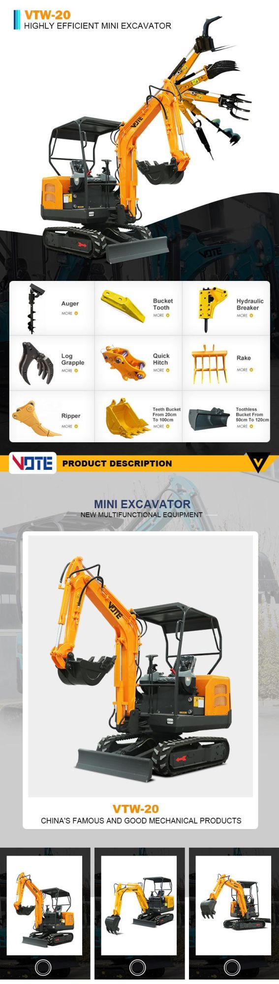 2.0 Ton Household Mini Excavator Price Excavator Mechanical Thumb Hydraulic Hammer Mini Digger