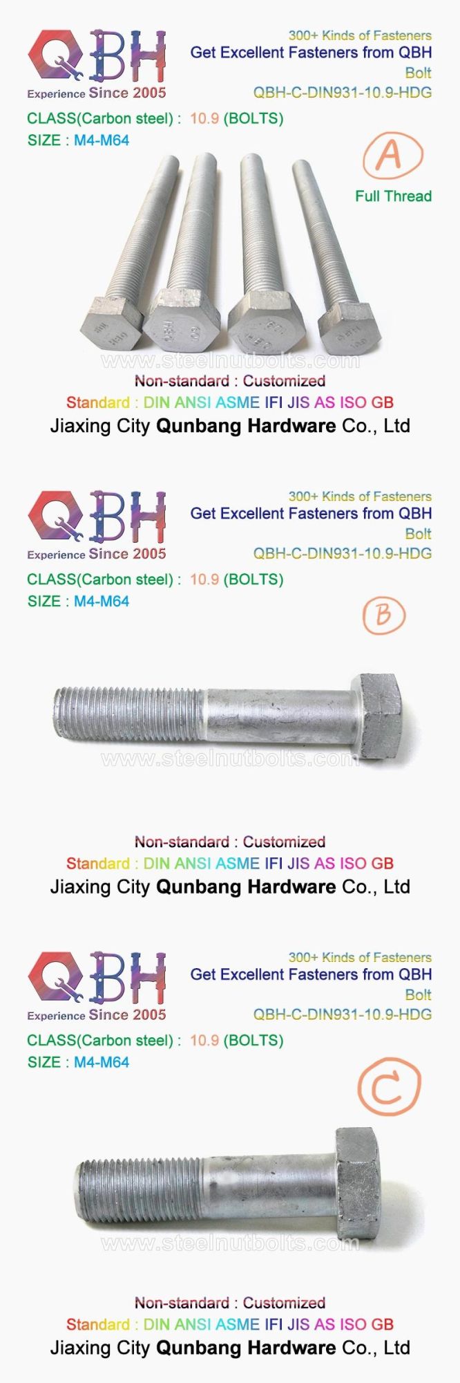 10%off Qbh DIN931 Building Construction Machinery and Equipment Bolt Nut Washer Assembly Machine Machining Maintaining Repairing Replace Replacement Spare Parts