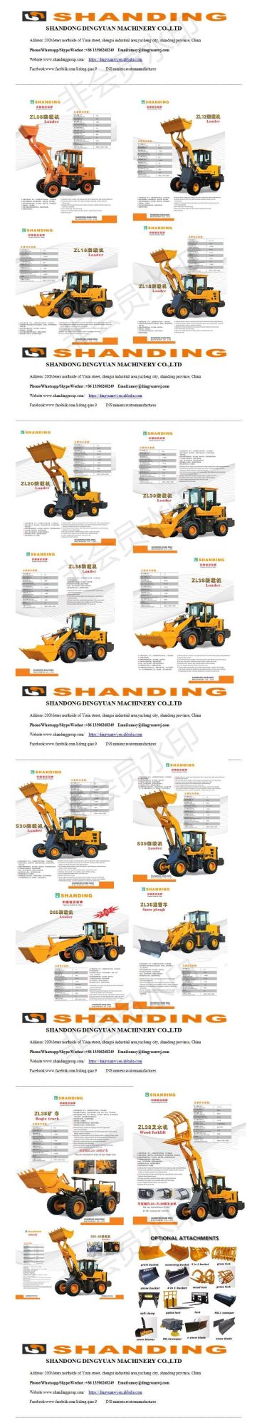 Shanding Zl30 2 Ton Compact Equipment 4 Wheel Drive Small Mini Wheel Loaders by CE