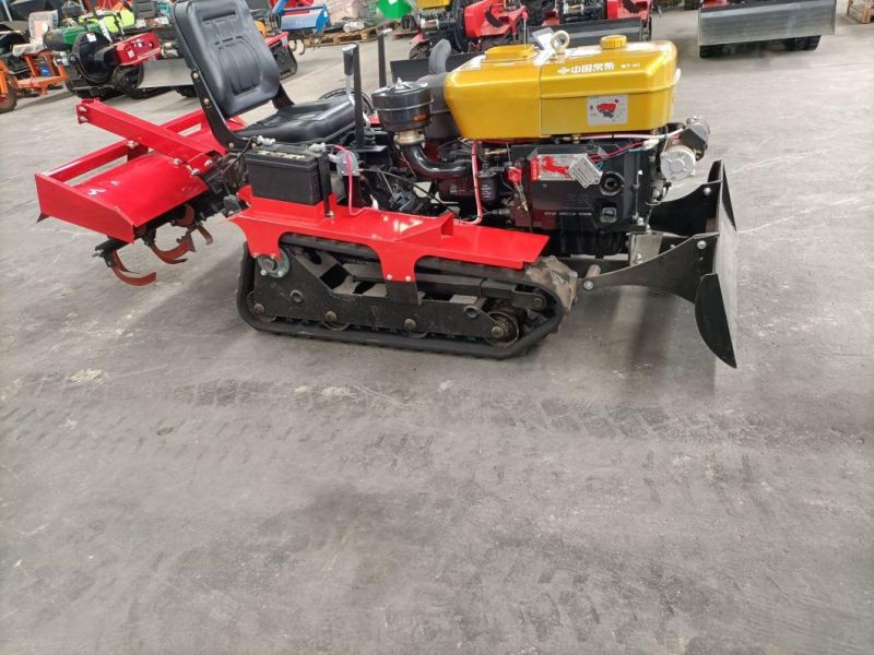Agricultural Diesel Engine 25 HP Small Four-Wheel Sitting Drive Crawler Tractor with Rotary Tiller