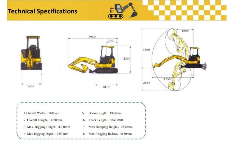 China Mini Excavator 2.5 Small Digger 1 Ton Excavator with Rubber Track