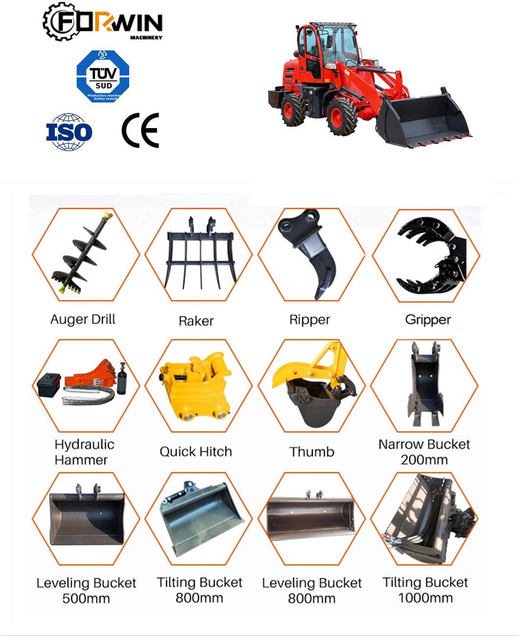 Low Noise Cab 1.2ton Customized Hydraulic Compact Type Front Unload Construction Equipment Mini Wheel Loader with 4WD