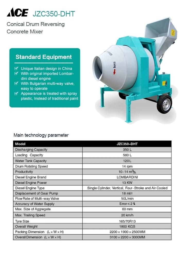 350L Self Loading Tilting Drum Diesel Concrete Cement Mixer Portable