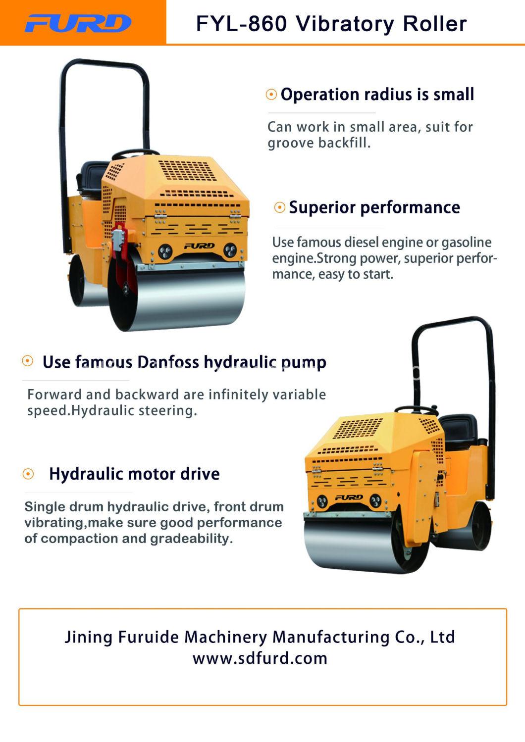 Mini Asphalt Roller Soil Compactor Vibratory Roller Smooth Drum Roller for Sale Fyl-860