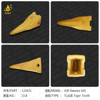 2713-1236tl Dh420 Series Tiger Long Bucket Tooth Point, Excavator and Loader Bucket Digging Tooth and Adapter, Construction Machine Spare Parts