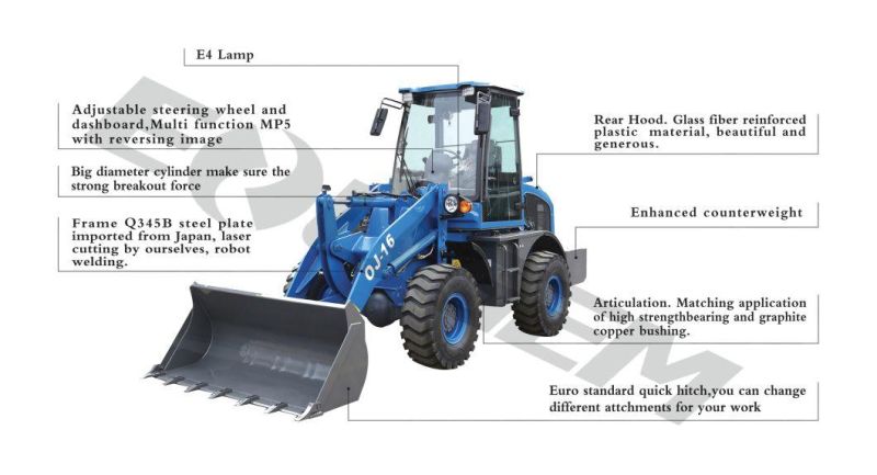 The Lowest Failure Rate 1.6 Ton Tractor Front End Mini/Small Wheel Loader with Ce