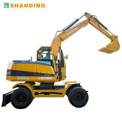 Shanding Factory 9t Wheel Excavator with Lifting Cab Function Ensures Wide Vision SD9w-9t