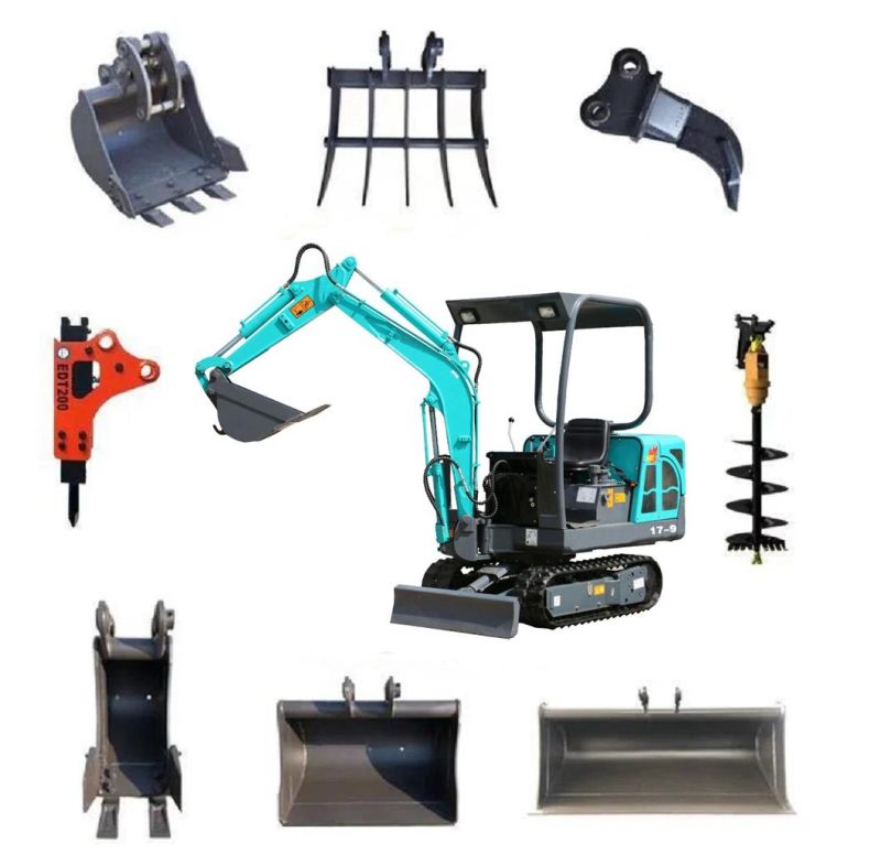 1.7 T Small Backhoe Digger Fw17-9 Mini Hydraulic Pump Rubber Crawler Track Excavators Cheap Price for Sale