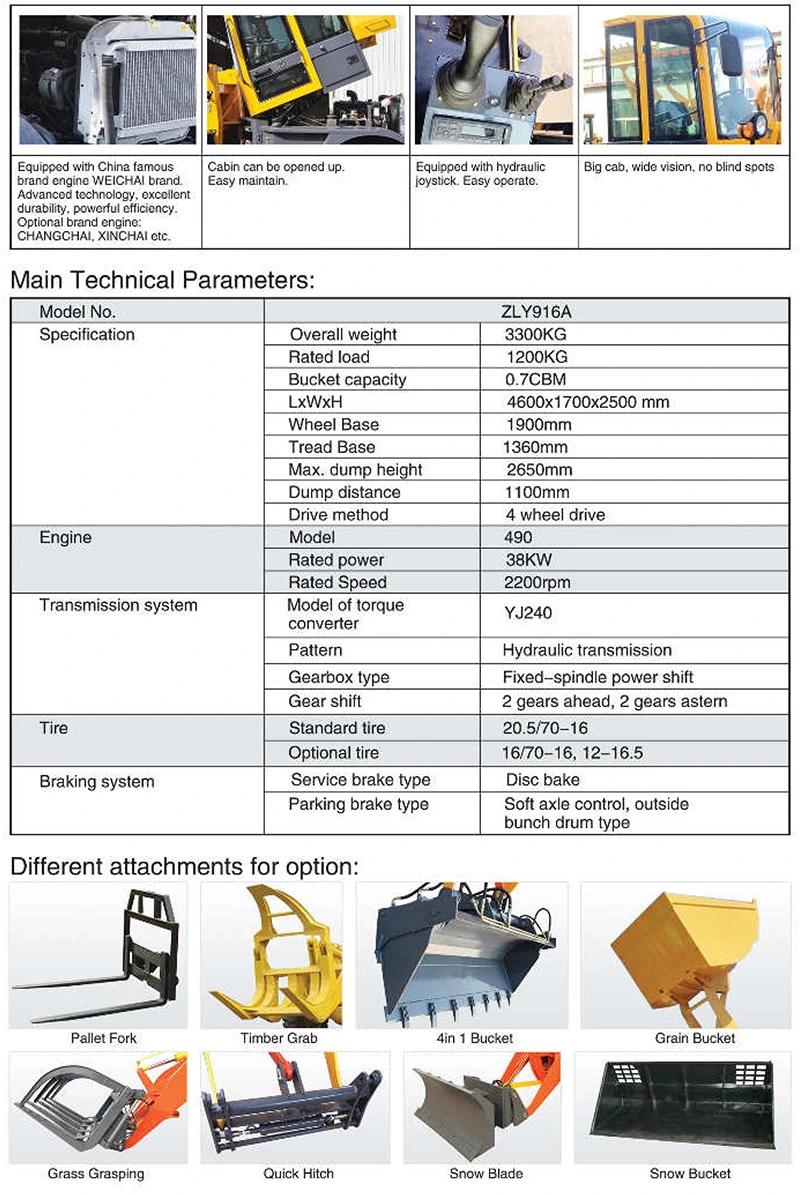 Lowest Price 0.7 Cbm Mini Wheel Loader with Weichai Engine