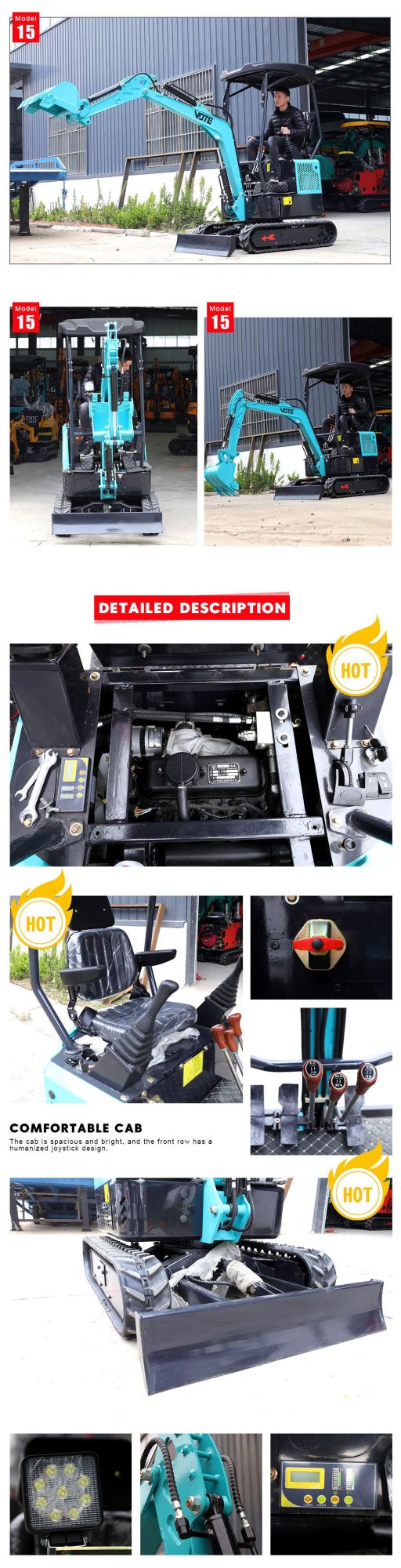 China EPA Approved Family Use Vtw-15 1.0 1.5 Ton Diesel Engine Crawler Type Mini Excavator Digger Excavators for Sale