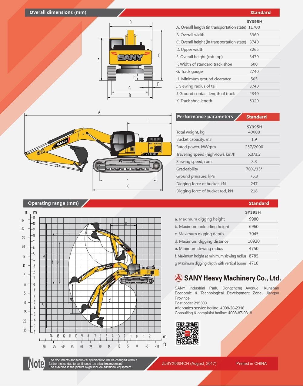 Sany Sy395h Hydraulic Digging Excavators Mining Machines Large Excavator for Sale