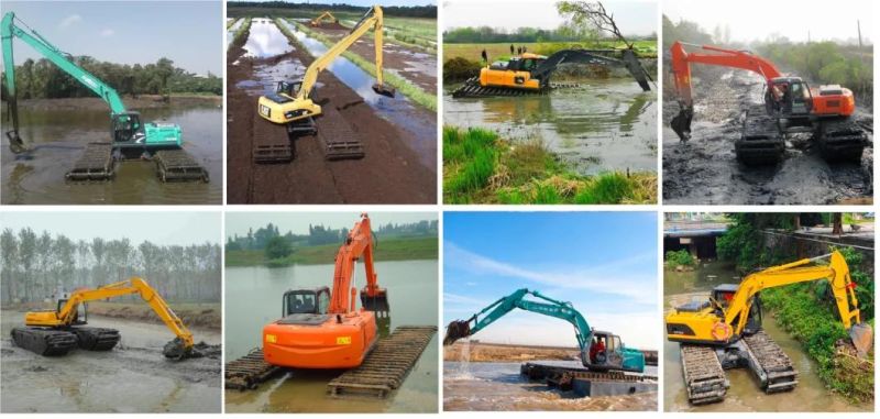 Wetland Dredging Swamp Buggy / Cat320c Amphibious Excavator with Floating Undercarriage Pontoon