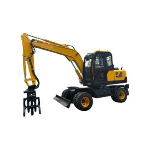 Mini Hydraulic Diesel Engine Wheel Excavator Bagger with Grapper