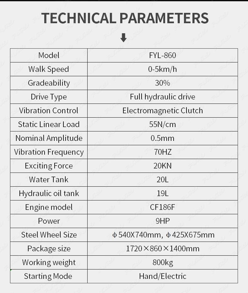 Fyl-860 0.8 Ton Full Hydraulic Double Drum Vibratory Roller